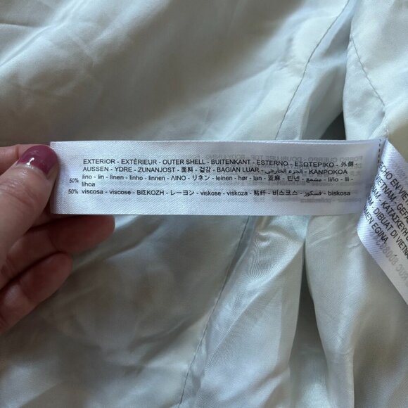 Zara Oversized Linen Roll Up Sleeve Open Front Navy Blue Blazer Womens XS Preppy - Picture 4 of 11